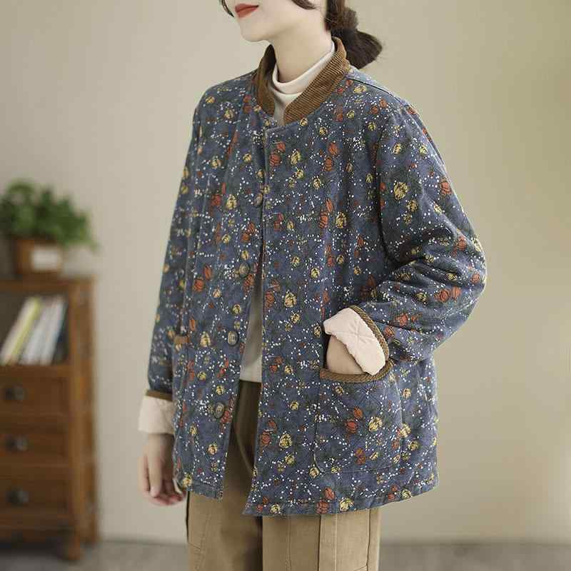 秋服 レディース ファッション オシャレ カワイイ シンプル 大人カワイイ 大きいサイズ レトロ 花柄 キルティング コットン ジャケット 秋冬 暖かい