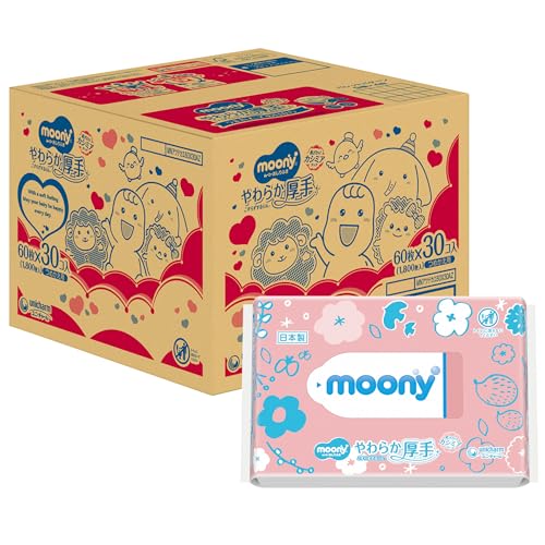 【おしりふき】ムーニー おしりふき やわらか厚手素材 純水99% 詰替 1800枚(60枚入×30)無添加(アルコール・香料・パラベン不使用)日本製 [ケース品]