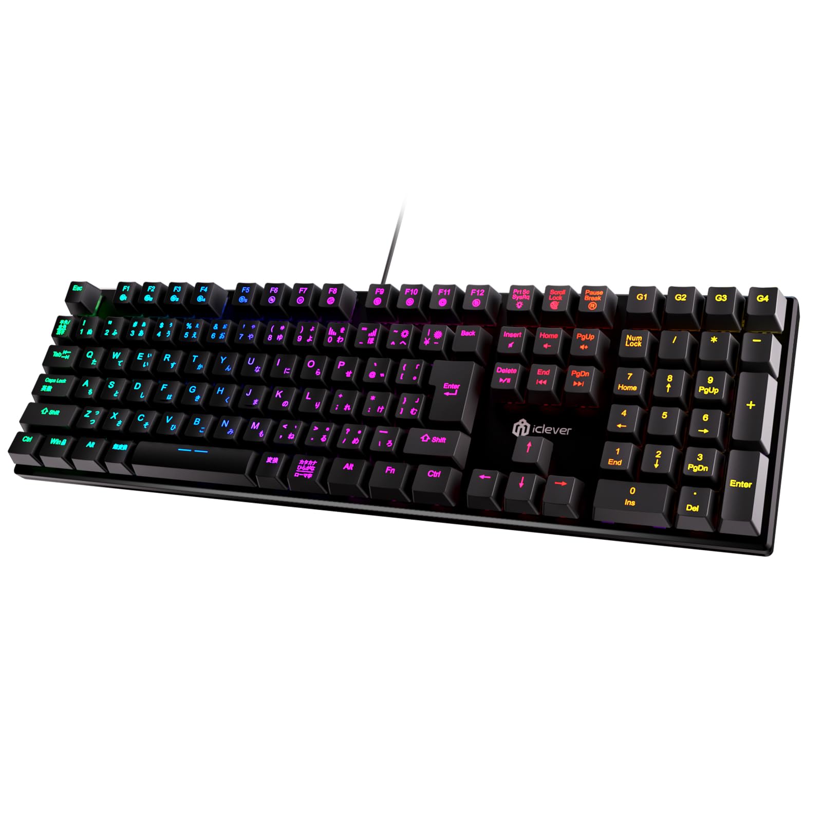 iClever ゲーミングキーボード 赤軸 メカニカル キーボード 日本語配列 有線 フルサイズ 112キー 全キーロールオーバー カスタマイズ RGB バックライト ゲーム/オフィス用 パソコンキー