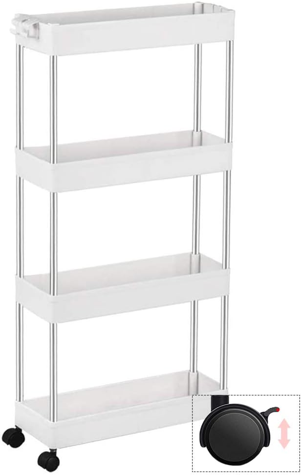 隙間収納棚 スリムワゴン オープンシェルフ スリム キャスター付き 耐荷重 4段 幅13cm/22.5cm 台所 洗面所 トイレ 浴室