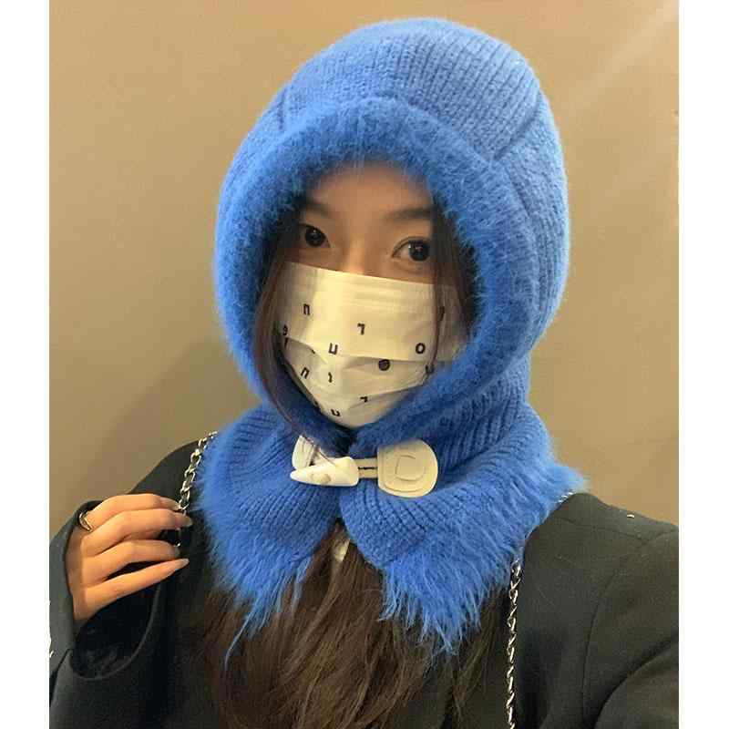 ニット帽 耳付き レディース バラクラバ 秋冬 韓国 普段使い 暖かい 保護 ウール 白 ベージュ 青 シンプル カジュアル おしゃれ おでかけ アウトドア
