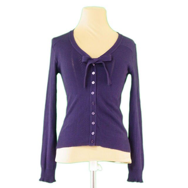 カーディガン 長袖 リボン Sサイズ パープル 中古