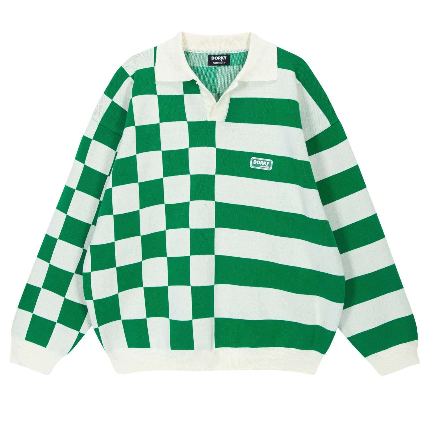 CHECK STRIPE COLLAR SWEATER GREEN