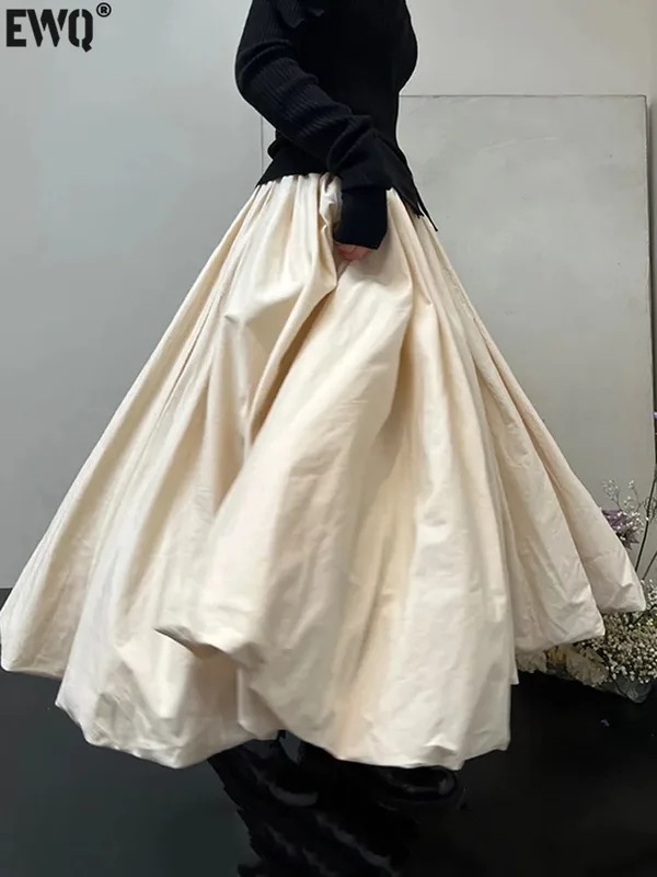 納期1~3週間程：Ewq-女性のためのヴィンテージハイウエスト傘スカートスリムミッドレングス用途クラウド中ふくらんでいるボトムス2023春秋16u5762