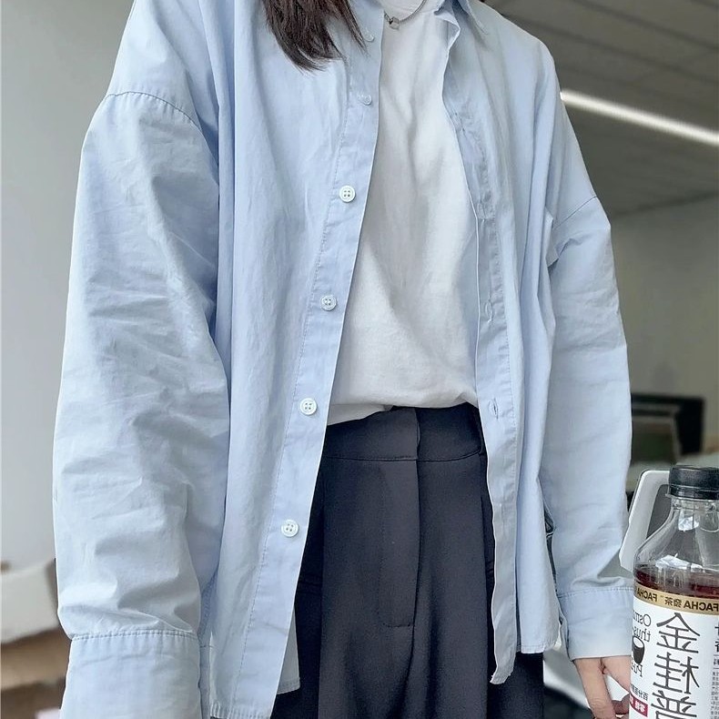 レディース 高級 ライトブルー シャツ レディース 長袖 アウター ゆったり 学生 シャツ トップス おしゃれ213