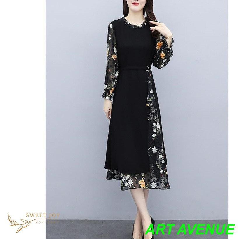 ワンピース レディース 20 30 40代 春 夏 秋 新作 長袖 きれいめワンピース シフォン オシャレ 通勤 結婚式 お出かけ 大人 着痩せ