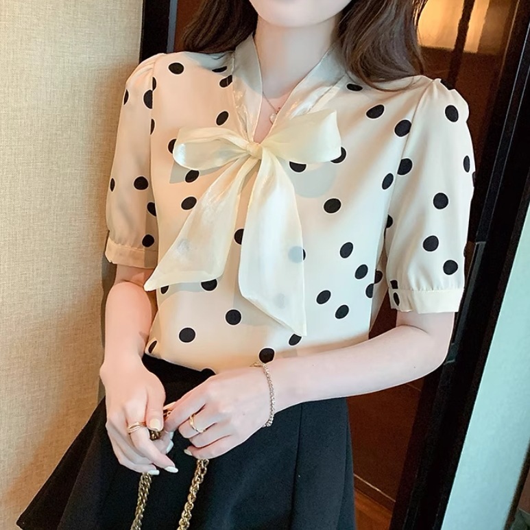 レディース トップス シャツ ブラウス シフォンシャツ 半袖 フェミニン シフォン リボン 薄手 かわいい 大人可愛い きれいめ シンプル カジュアル 上品 おしゃれ レトロ こなれ感 ガーリー