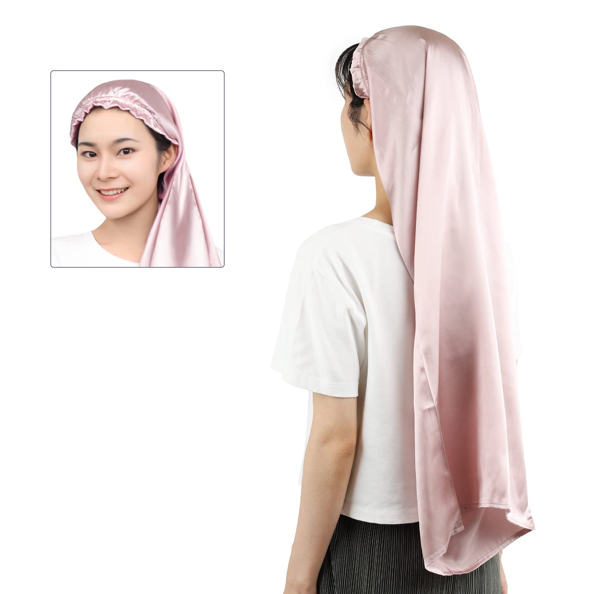 [BeLLφ] 美容師考案 60/80 簡単装着 完全筒形 シルク ナイトキャップ ないときゃっぷ ヘアキャップ ロングヘア用 枝毛防止 摩擦軽減 (シャンパンパープル80（ゴム）)