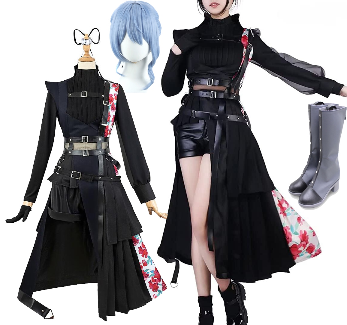 星街すいせい コスプレ VTuber バーチャルYouTuber ウィッグ 靴 追加可能 コート コスプレ衣装 黒 ワンピース ショーパン セットアップ イベント パーティー 変装 仮装