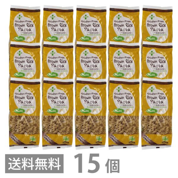 PLUS グルテンフリー ブラウンライスパスタ フジッリ 130g ×15 玄米 小麦不使用 米粉麺 乾麺 国産