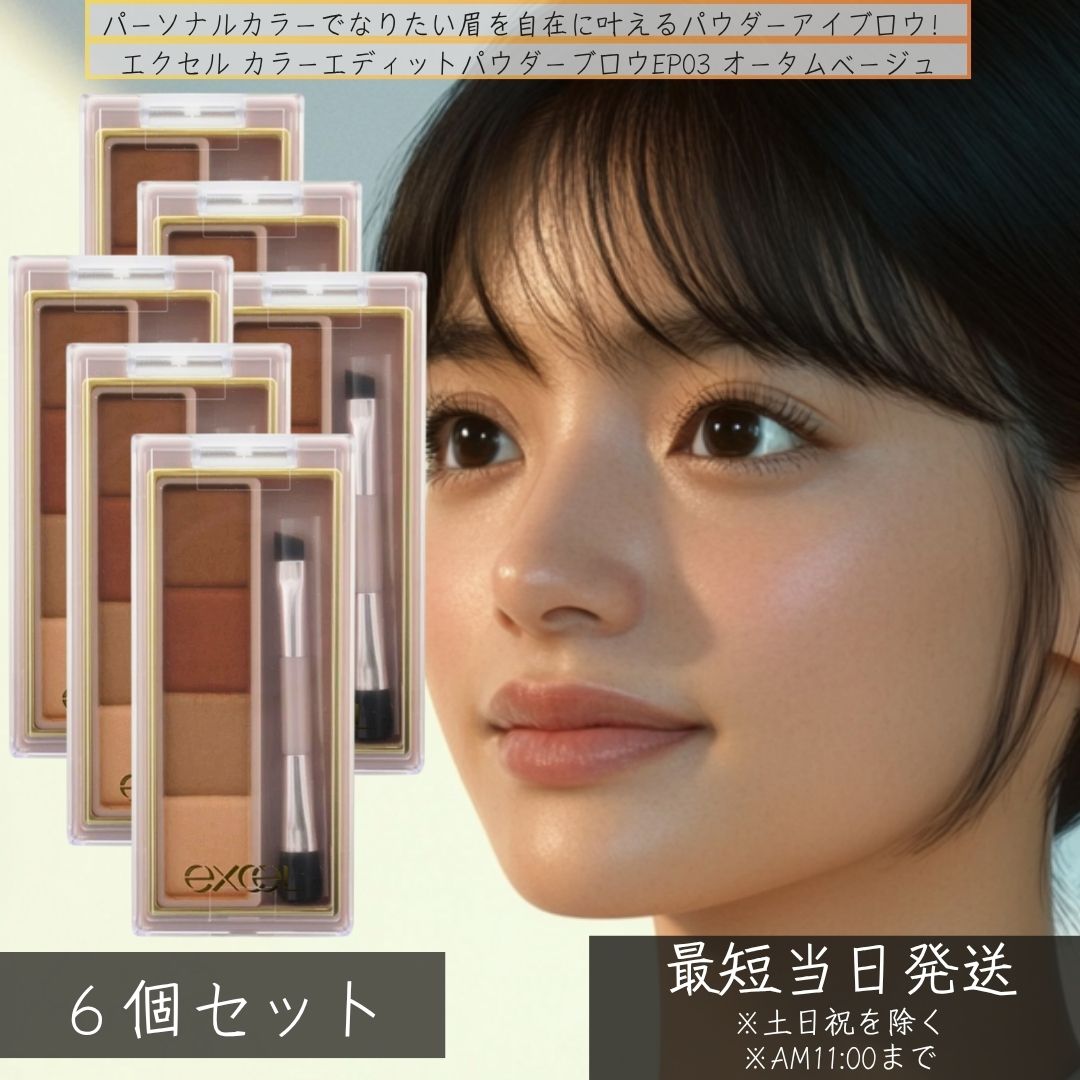 excel エクセル カラーエディットパウダーブロウEP03 オータムベージュ ×6個セット パウダーブロウ 眉パウダー ダブルブラシ付き 保湿成分配合 アイブロウパウダー サマーネクター