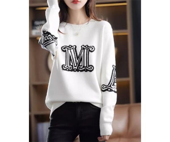 レディース トップス ニット セーター プルオーバー ウール ミドル丈 長袖 ラウンドネック ストレート 刺繍 かわいい 大人可愛い きれいめ カジュアル 上品 おしゃれ かっこいい ボーイッシュ