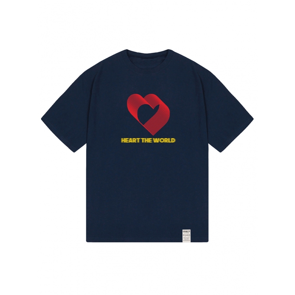 GRAVERオーバーラップハートライン半袖ネイビー
