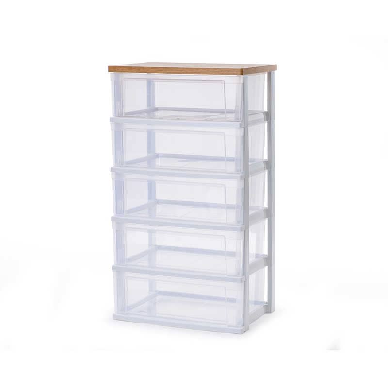 アイリスオーヤマ　IRIS OHYAMA　ウッドトップチェスト 5段 ワイドタイプ (フレンチオーク&クリア/約幅54.5×奥行39.1×高さ96.5cm)