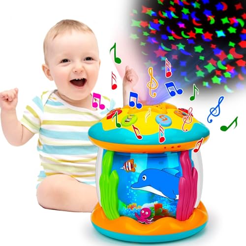 ミュージカルプロジェクター オーシャン回転 早期学習 クローリング ライトアップ おもちゃ 子供音楽おもちゃ人気 音量調整可能 子供 ドラムセット ライト効果 多機能楽器 知育玩具 誕生日プレゼント家事
