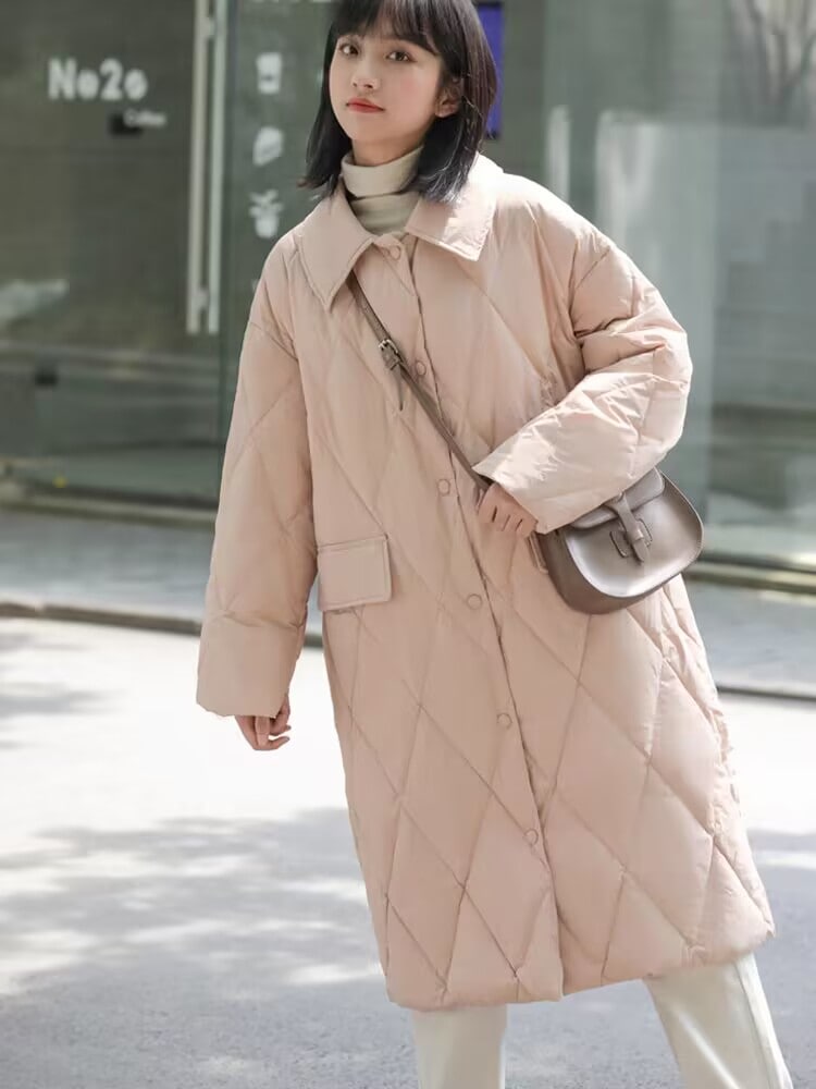 韓国デザイン秋作キルティングロングコート