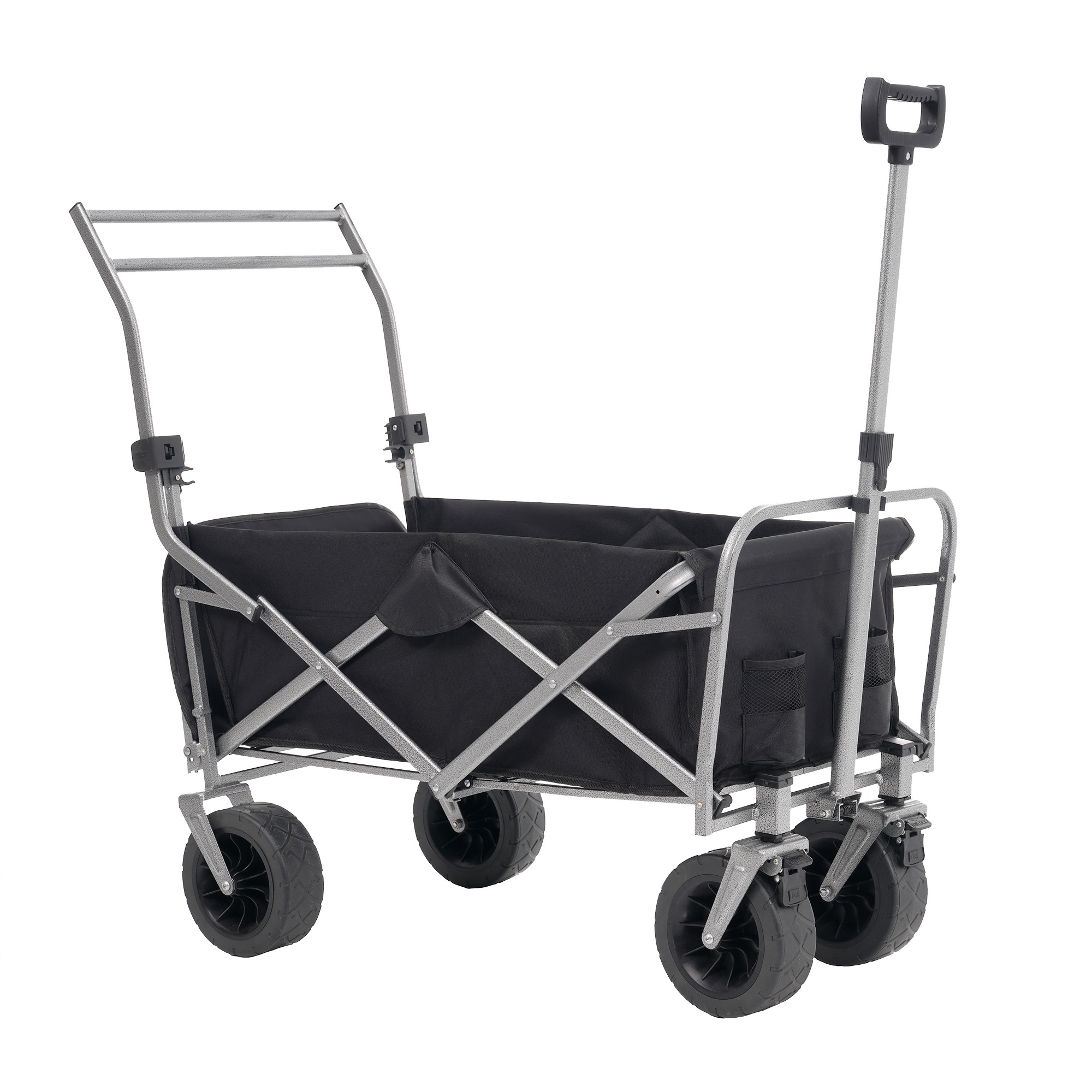 【2点購入で150OFF】【国内即発送】【ブラック】両手ハンドル キャリーワゴン アウトドアワゴン 後ろ開け 折りたたみ コンパクト