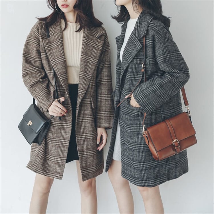 レディース ジャケット 羽織り コート アウター 美シルエット チェスターコート ミドル丈 チェック 格子柄 インスタ映え 可愛い かわいい 韓国 かっこいい カジュアル 大人 上品 シンプル lou