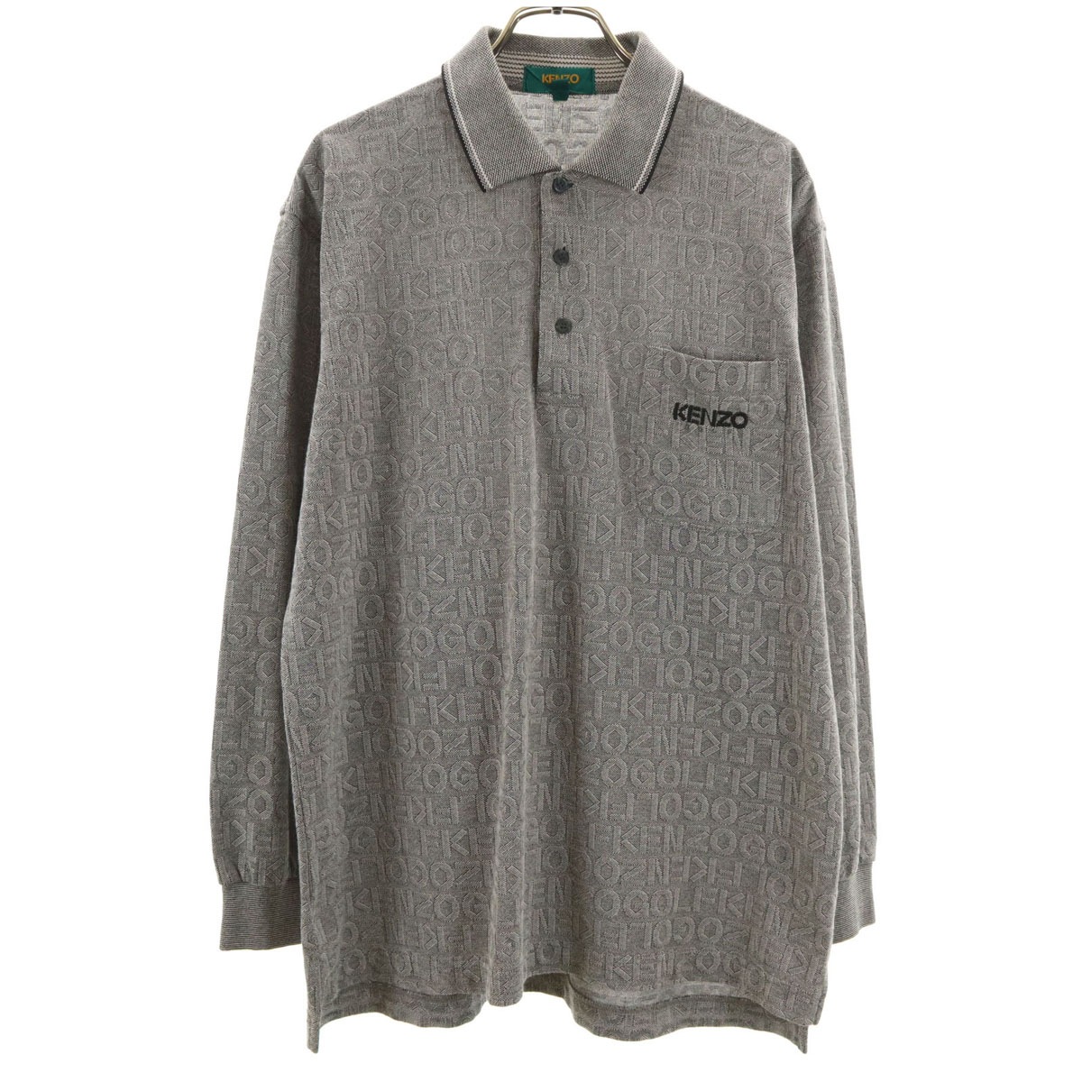 KENZO GOLF ケンゾーゴルフ 90s 日本製 オールド 総ロゴ 長袖 ポロシャツ 3 グレー メンズ 古着