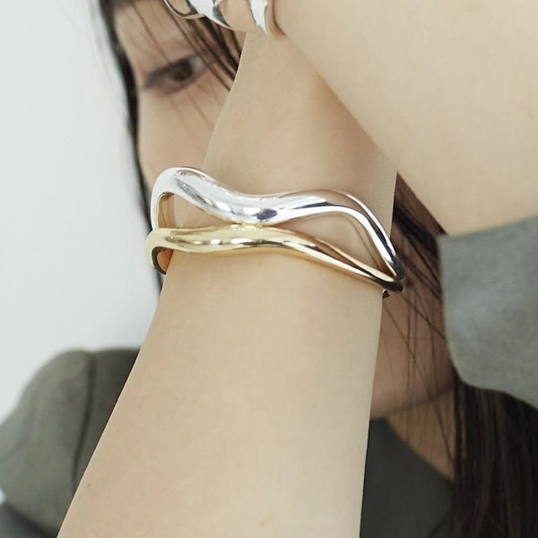 バングル レディース 太め シルバーラインバングル 2line Nuance Bangle