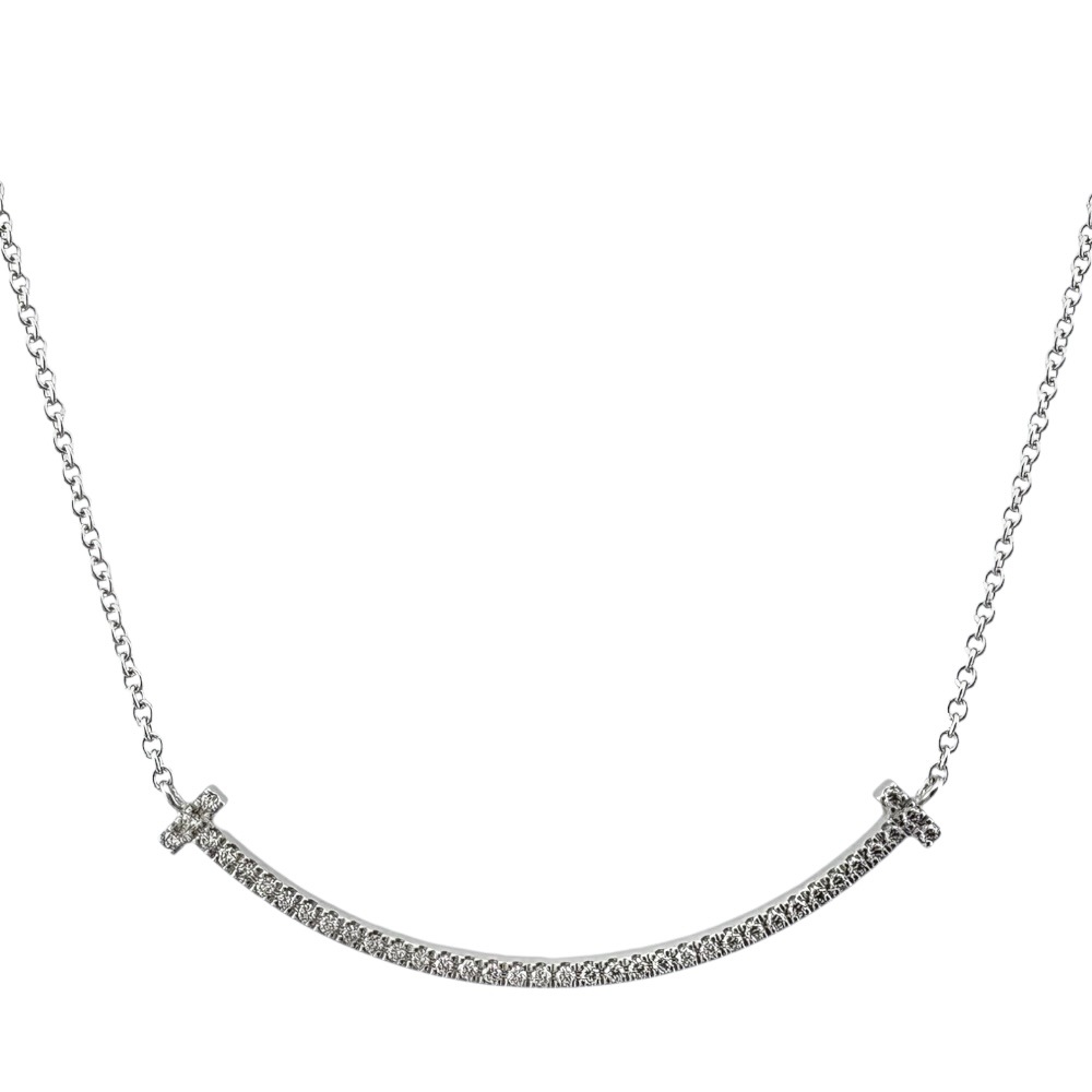 ティファニー Tスマイル ネックレス 18金 K18ホワイトゴールド ダイヤモンド TIFFANY&Co. 中古 美品