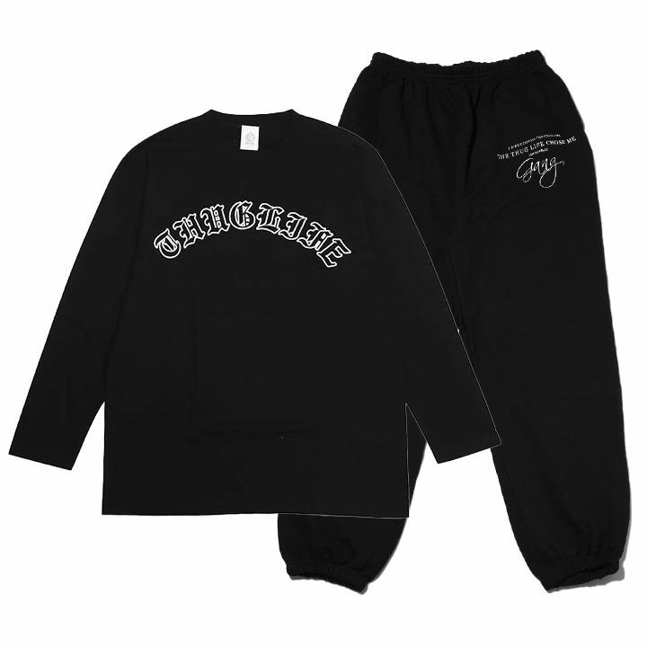 ACE FLAG 上下セット 長袖 ブランド スケボー メンズ 春秋冬用 黒 大きいサイズ エースフラッグ セットアップ ロンT スウェットパンツ 裏パイル THUG