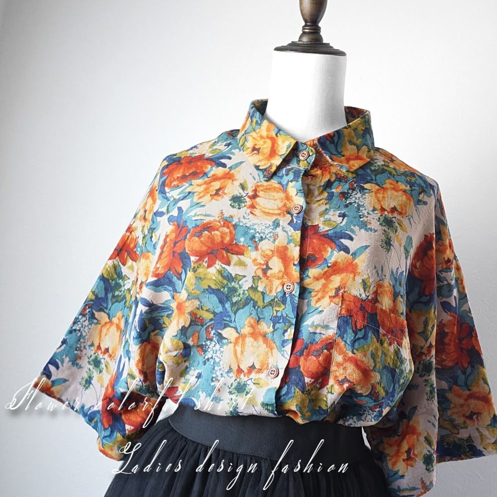 【国内より毎日発送】 大きいサイズ 華やかな 花柄 レトロ 半袖 シャツ 総柄 綿100% ボタニカル柄 ガーリー 可愛い ヴィンテージ風 トップス ブラウス ダンス 衣装 ゆったり レッド 赤 おし 7,646円