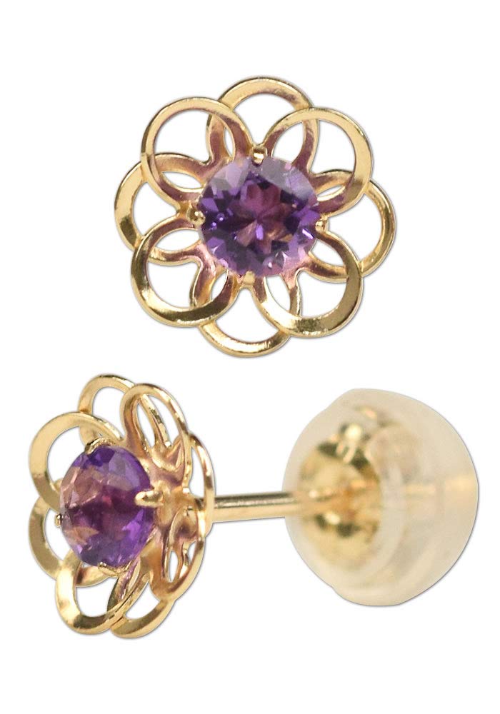 [四葉のクローバー] お花 アメジスト ピアス 2月誕生石 10k K10 10金 ゴールド 華奢 かわいい レディース 女性 ：Ma731