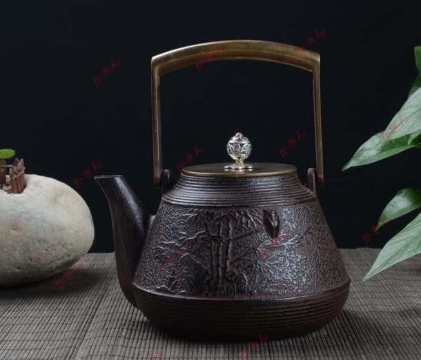鉄器 老鉄瓶 提梁壺 銅製蓋 銅製取っ手 鉄やかん 鉄分補給 鉄びん1.3L