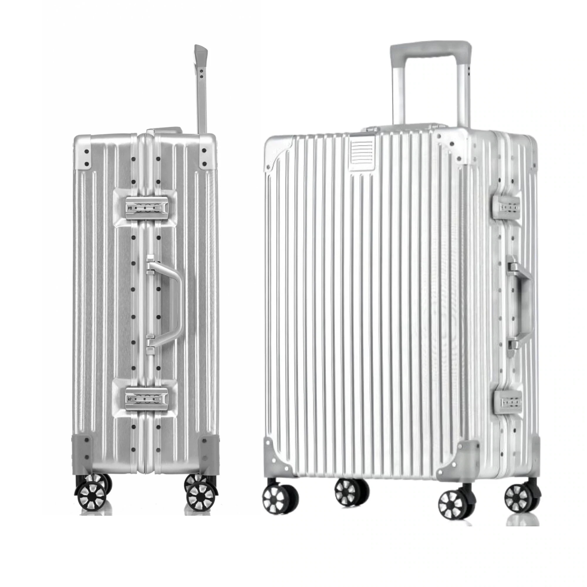 [WanderMore] スーツケース 機内持ち込み アルミフレームタイプ 大型 キャリーケース 超軽量 大容量 キャリーバッグ シルバー 四角い 耐衝撃 TSAダイヤロック レトロ 360度回転 静