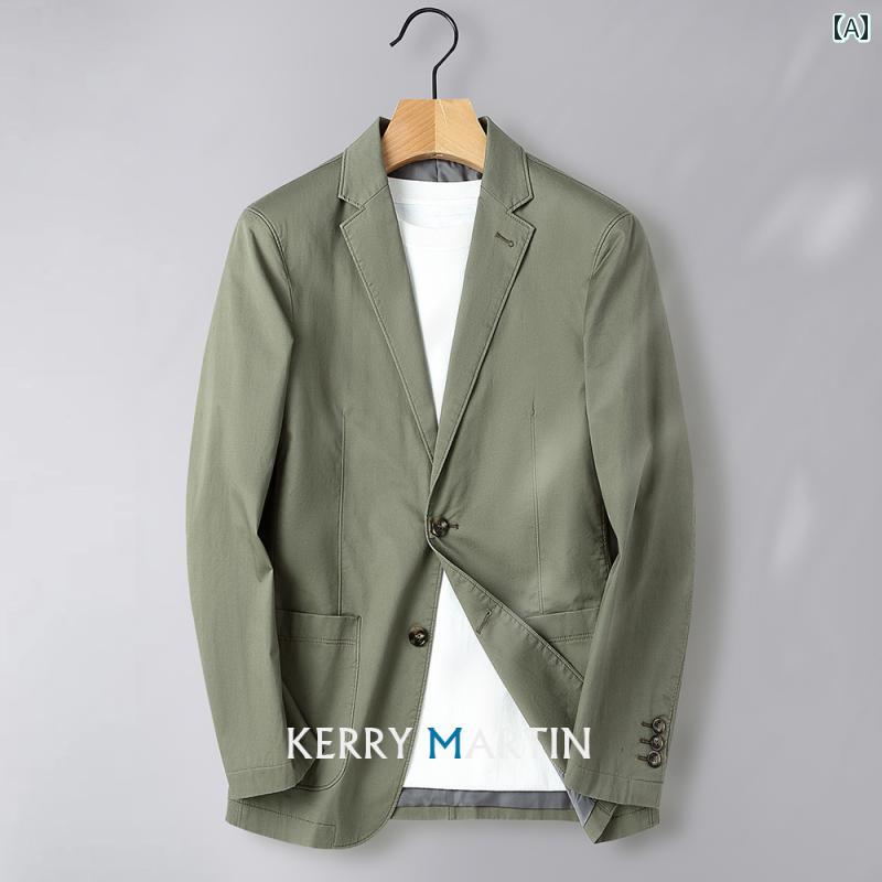スーツ　ジャケット　カジュアル KM カーキ 春夏 薄手 コットン カジュアル スーツ メンズ 2025 高級 ストレート ショルダー 韓国 トップス シングル ウエスタン ジャケット 9,032円