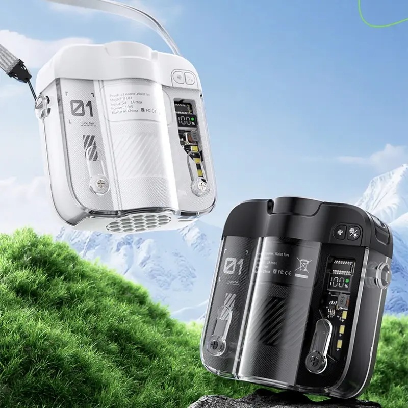 氷冷式冷凍ウエストファン ポータブル小型扇風機 冷却プレート付き 吊り下げ式ネックハンディファン 大容量バッテリー 暑さ対策 アウトドア手持ち扇風機