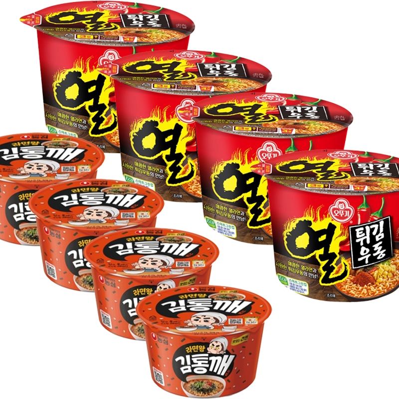 ヨル(熱)ラーメン天ぷらうどん 100g x 4カップ ラーメン王キムトンケ 79g x 4カップ 並行輸入品