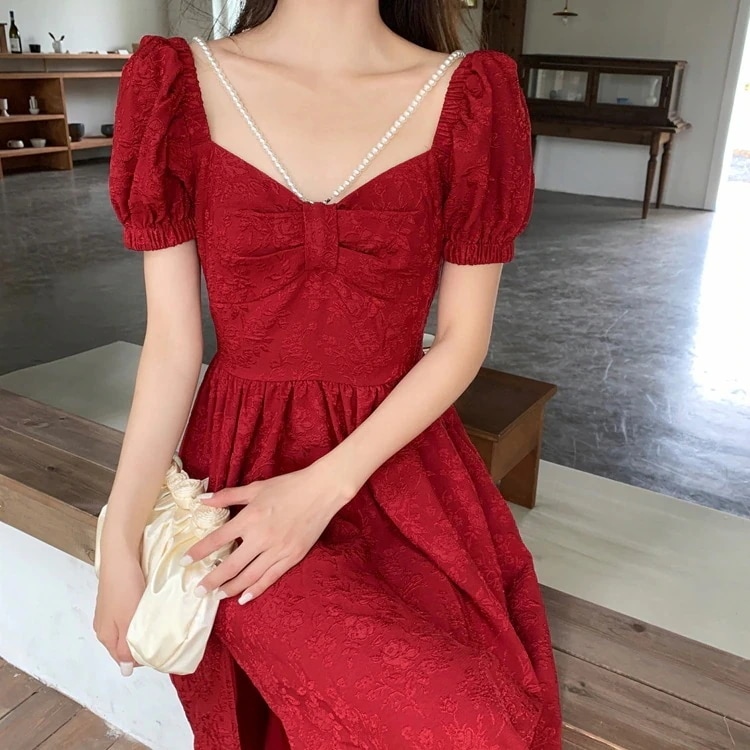 大きいサイズのハイエンドパフォーマンスリターンドレス普段着としても着られるジャガードスリットaラインスリムワンピース安い