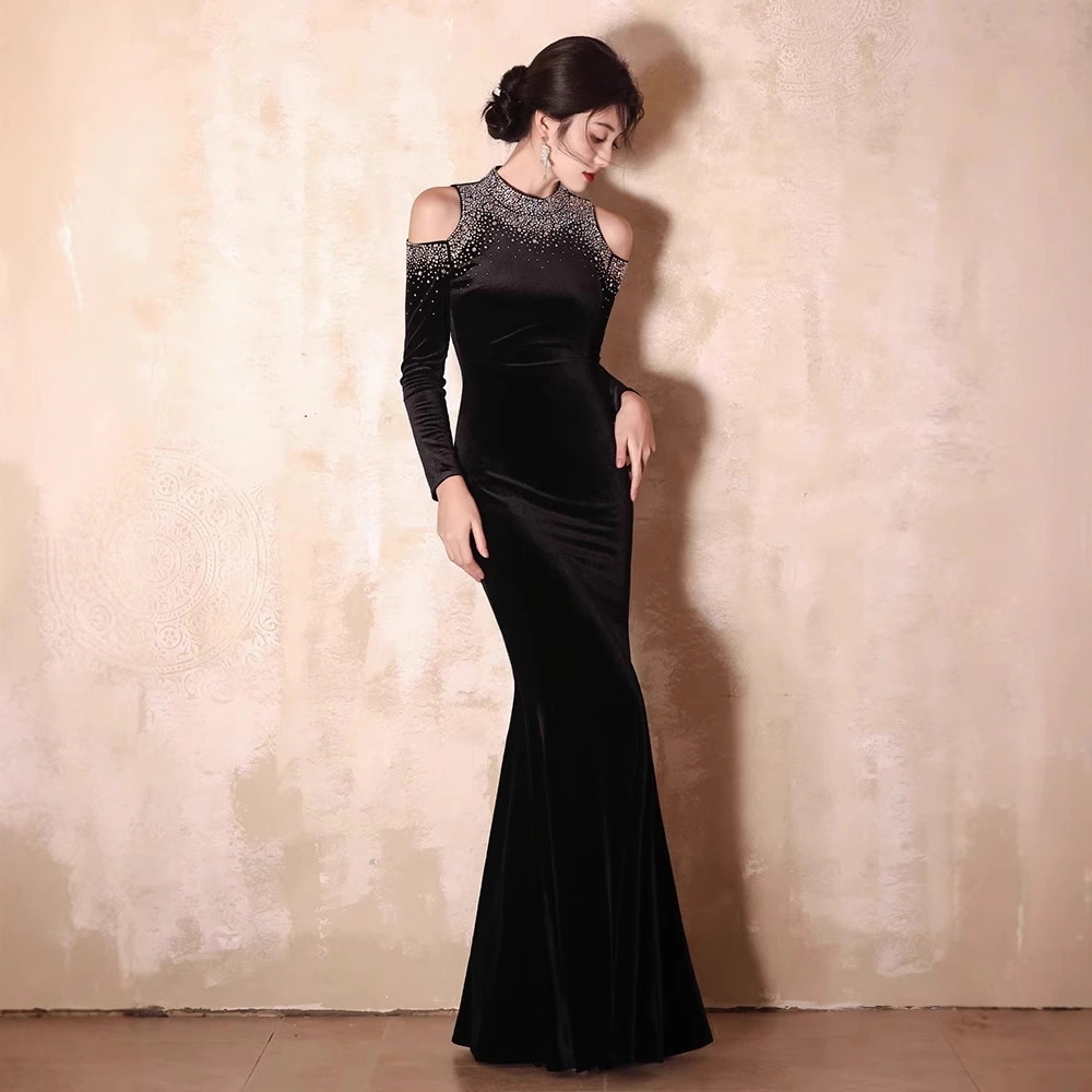 イブニングドレスフォーマルウェアドレスパーティー気品女性用ドレス高級感あるドレスウエストが絞られた軽やかなドレス