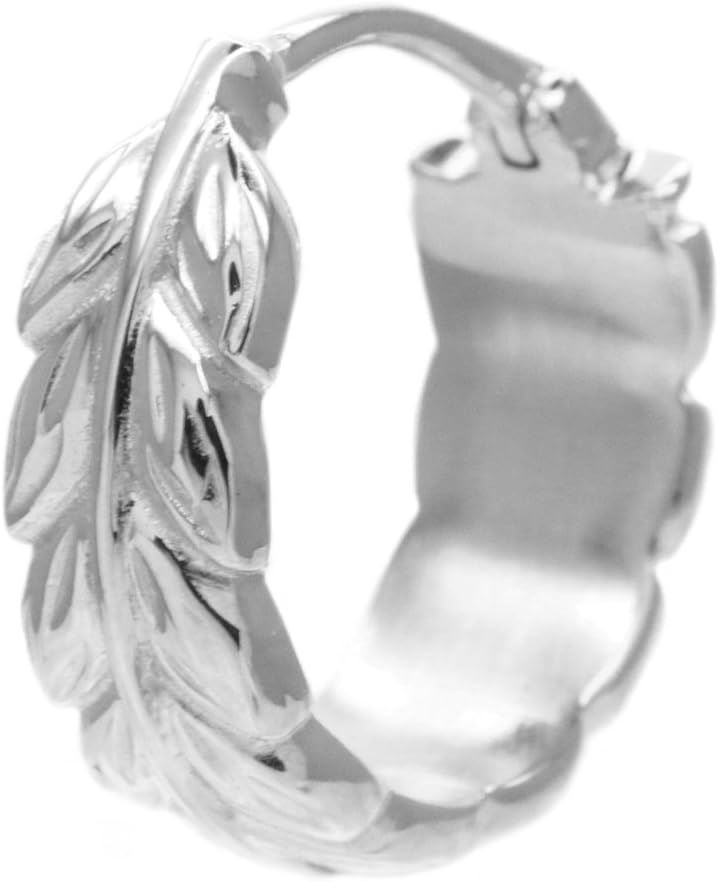 ハワイアンジュエリー マイレリーフ サージカルステンレス製 低金属アレルギー 18G 1個売り 軟骨用 ボディピアス へリックス 葉っぱ フープピアス レディースシルバー
