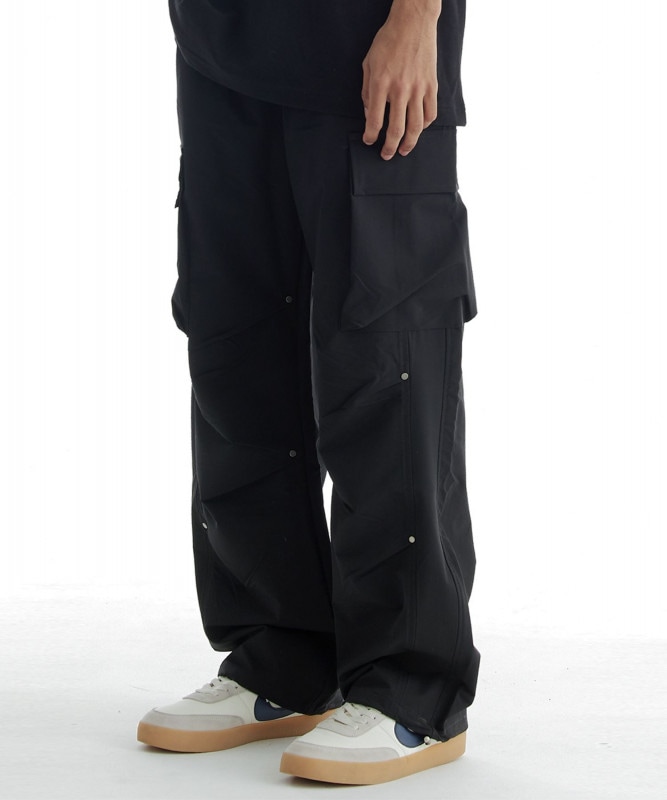 ワイドパラシュートカーゴストリング四方スパンリベットパンツ
