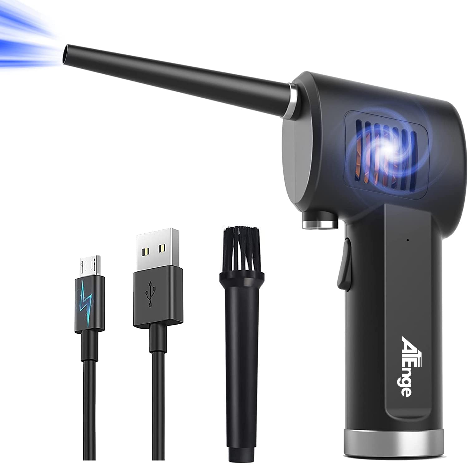 ATEngeエアダスター【ブラシレスモーター】6000mAh電動圧縮空気キャニスター超強力風小型軽量バッテリー内蔵USB充電式 コンピュータのキーボードカメラおもちゃデスク事務機器オフ ィス家庭用のダ