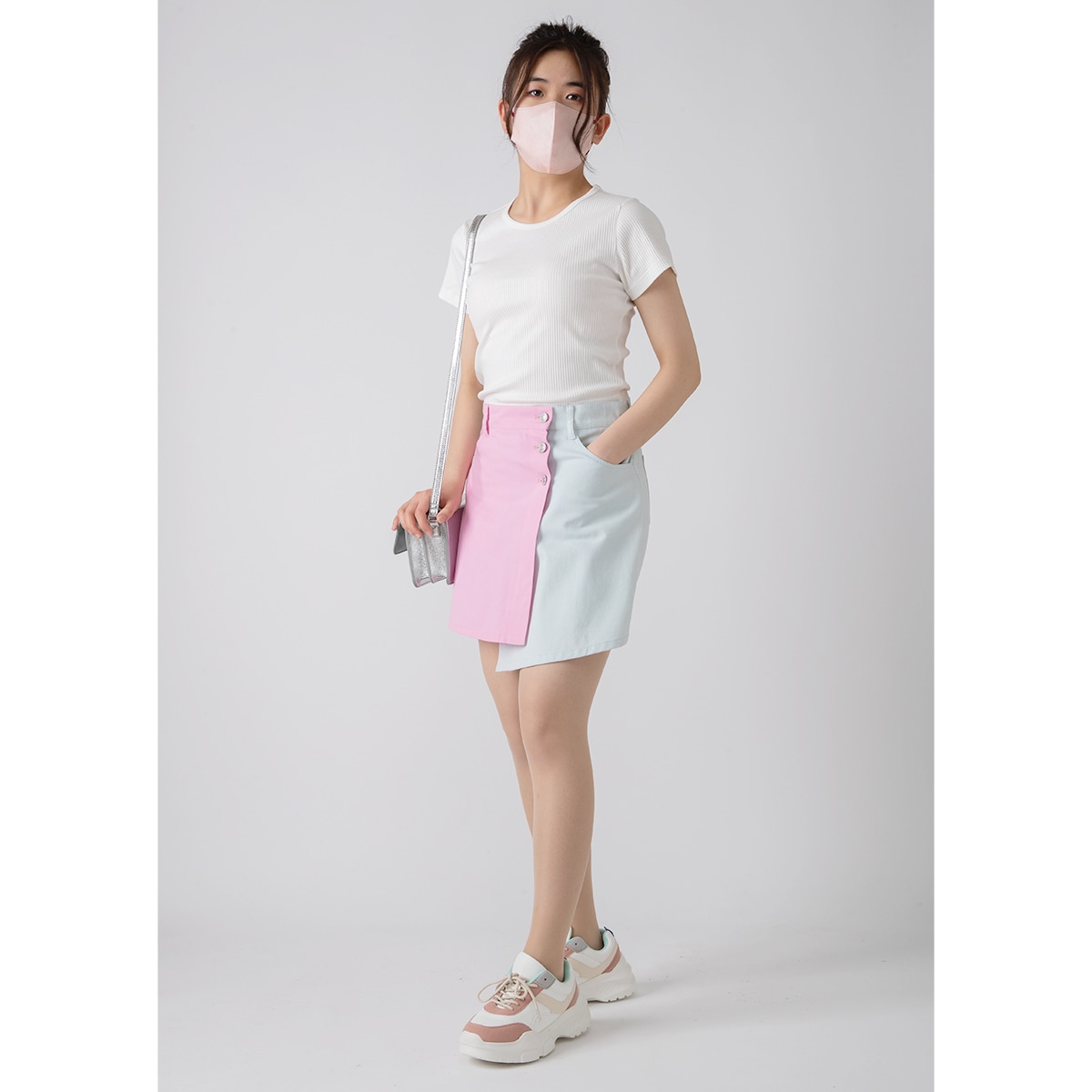 デニムバイカラーラップ スカート付ショートパンツ＋カジュアル 秋 春 夏 冬 オリジナル ロングパンツ BLACKHEART お洒落な 日韓系 リラックス 体型カバー 2023年人気パンツ 新着