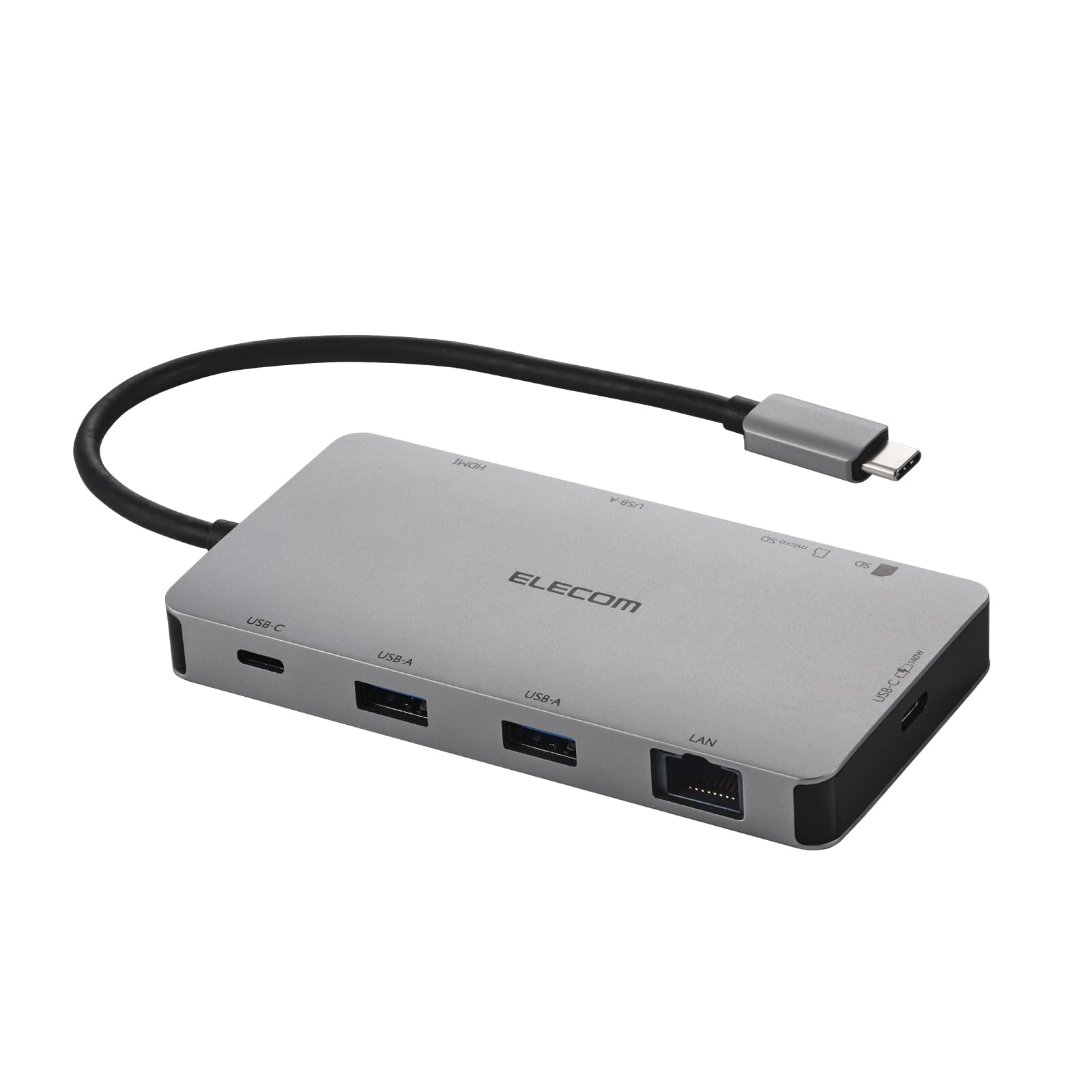 エレコム USB-C ハブ ドッキングステーション 9-in-1 PD 140W対応 USB-C×2 USB-A×2 HDMI 4K60Hz SD＋microSD LAN シルバー DST-090BP