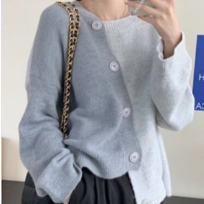 アシンメトリートップス アシンメトリーデザイン トップス カーディガン ラウンドネック かわいい