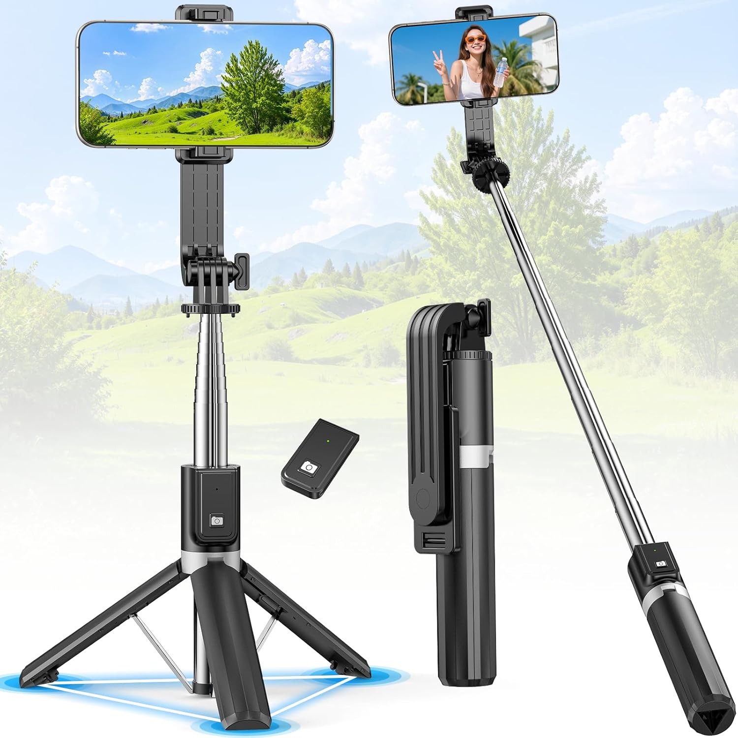 自撮り棒新登場・ミニ三脚 スマホスタンド 三脚 じどり棒 軽量コンパクト 伸縮式最小2cm iphone&android対応 36自由調整 9段階伸縮 リモコン 1m遠隔操作対応 携帯スタンド セルカ