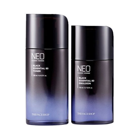 ザフェイスショップ ネオクラシック オム ブラック エッセンシャル セット (化粧水130ml+乳液110ml+化粧水30ml+乳液30ml)