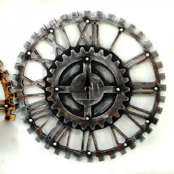 速達!40cm 壁掛け時計 スチームパンク ギア 歯車 メタリック さび塗装 銀 シルバー 人気 おしゃれ インテリア ディスプレイ 輸入雑貨