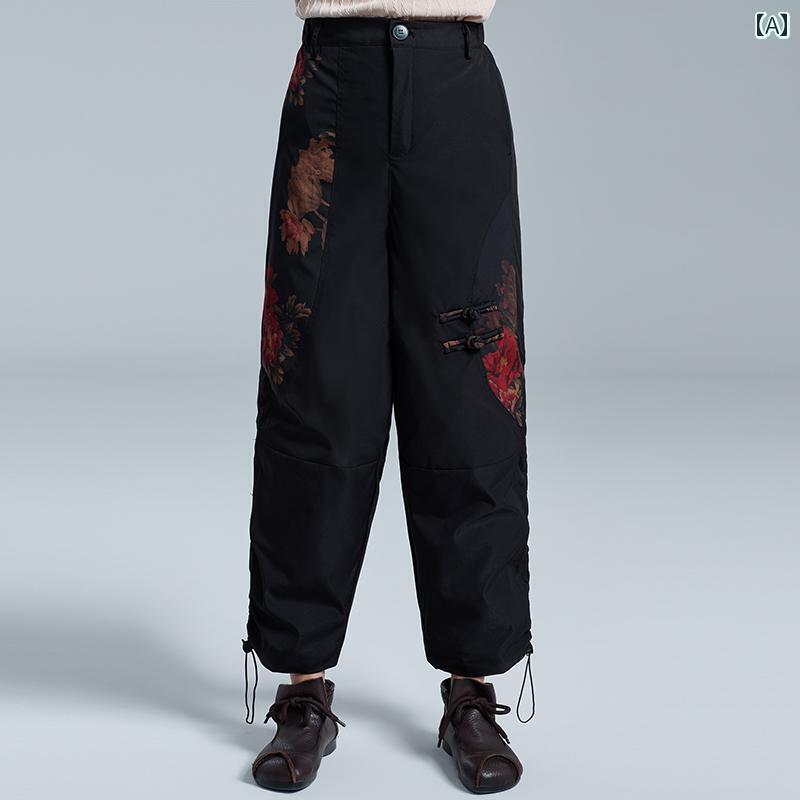 パンツ レディース ボトムス 冬 ハイウエスト 厚手 ダウン 女性 冬 ファッション スリム 暖かい ホワイトダックダウン コットンパンツ アウターウェア