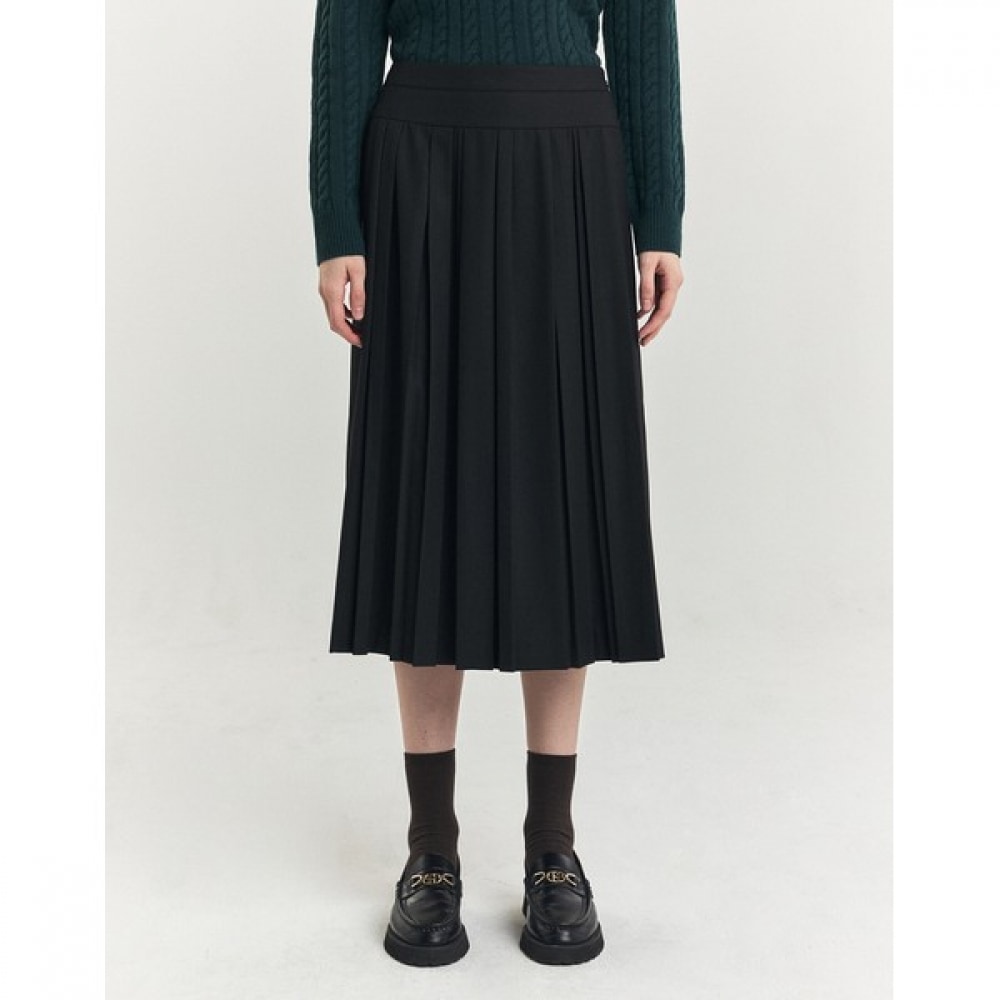 (ヘッジズレディース) 24FW ブラックソリッドカラープリーツスカート HSSK4D905BK