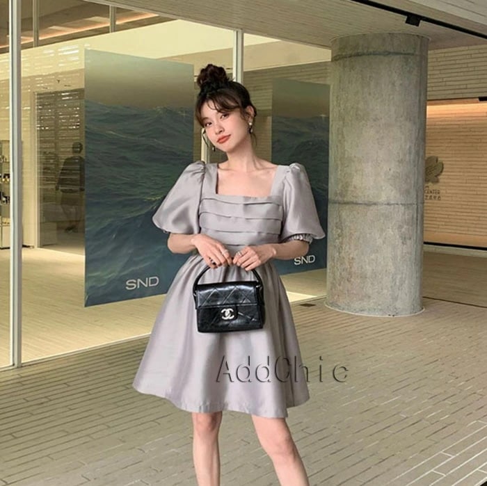 ワンピース 半袖 きれいめ 夏 春 秋 レディース 黒 ミニ丈 ハイウエスト 着痩せ ボリューム袖 エレガント シンプル カジュアル 無地 おしゃれ 食事会 女子会 披露宴 二次会 通学 通勤 上品