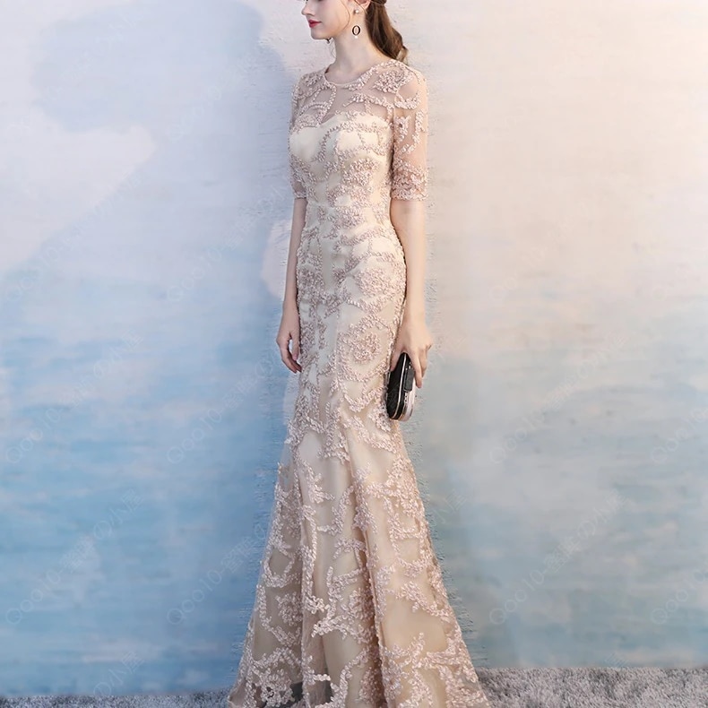 マーメイドドレス イブニングドレス レース 結婚式ドレス 二次会ドレス 7分袖 ロングドレス マーメイドライン タイトドレス-70