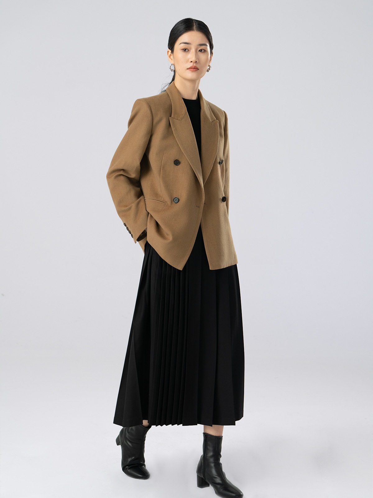 2025早春新作片面裏地ダブルブレストウーステッドウールブレザーレディース