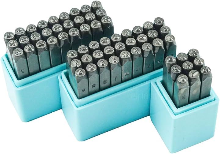 レザークラフト ポンチ 筆記体風 刻印 ハンドメイド 打刻印 銅板 真鍮板 アルミ版 アルファベット 大文字 小文字 数字 英語 青 63本セット( 青 63本セット)